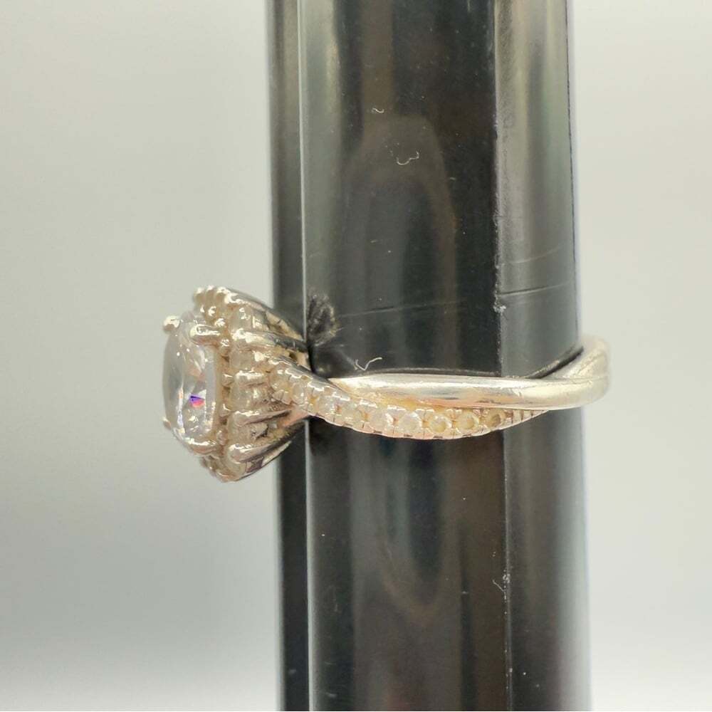 Faux Engagement Glamour Ring Marked 925 with CZ Stones - Size 8 - Picture 16 of 16